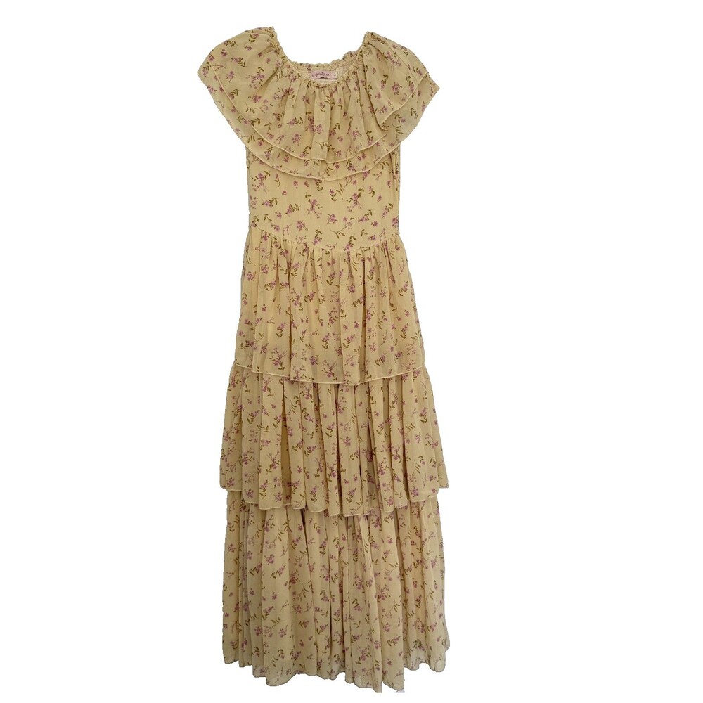 Ivy City Co Darla Maxi Dress Yellow Floral Tiered Ruffle Romantic Women's Size S - Picture 2 of 9